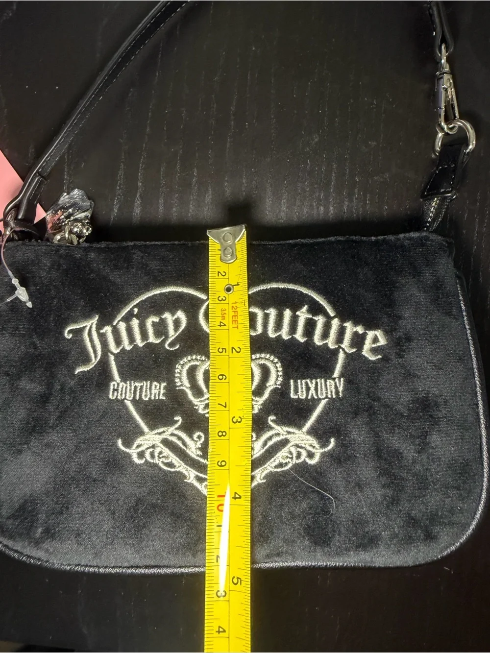 Juicy Couture Girlie Royalty Mini Wristlet Liquorice Black Velour Purse NWT